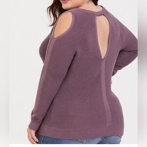 Torrid Women’s Size 2XL Open Cold Shoulder Pullover Sweater 3/4 Sleeves Purple